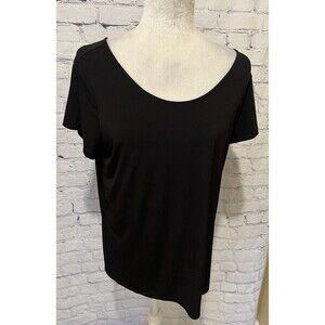 Susan Graver Women's Liquid Knit Button Back Short-Sleeve Top Black size medium
